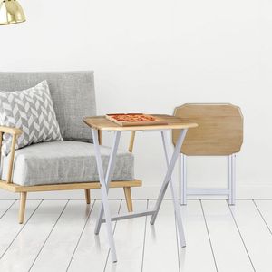 Set Tavolini da Caffè - Medaglione, 2 Pezzi, Tavolini con Vassoio, Naturale/Bianco - Product Image 1