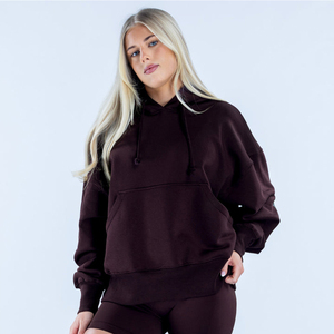 เสื้อฮู้ดดี้โอเวอร์ไซส์แบบใหม่ล่าสุดสำหรับผู้หญิง แขนเสื้อและชายเสื้อแบบริบ มีกระเป๋าหน้า เสื้อฮู้ดดี้แบบสวมหัวสำหรับผู้หญิง - Product Image 1