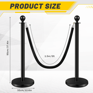 4 Pali Neri in Velluto con Corda per il Controllo della Folla, con Base Cava a Iniezione di Sabbia, Pali Neri per Arredamento Teatrale - Product Image 4