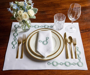 Luxury Embroidery Green Chain Geometric <b>Placemat</b> Napkin Sets <b>White</b> Cotton Mats Washable Home Hotel Wedding Banquet Customizable - Product Image 4