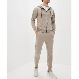 Men's Winter Solid Color Windproof Polyester/Cotton Suit Neck Long-Sleeved T-Shirt Pants Two-Piece Zipper Jacket <b>Trouser</b> - Product Image 1