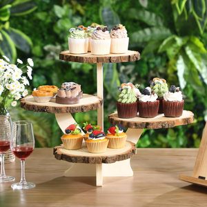 Rustic Wooden <b>Cupcake</b> <b>Stand</b> 4 Tier Dessert Display <b>Stand</b> Natural Wood Slice Cake <b>Stand</b> for Wedding Party Birthday Bakery & Home - Product Image 2