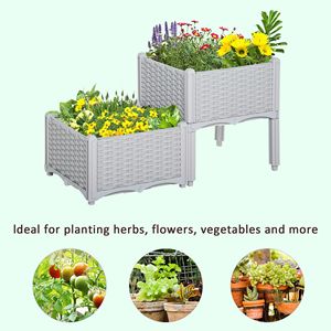 Jardinière surélevée auto-arrosante grise en 2 parties avec pieds pour la culture de fleurs, d'herbes et de légumes - Product Image 2