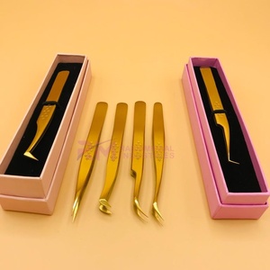 Pince à cils plaquée or, pointe de précision 10 mm, emballage en boîte, outils d'extension à pointe lisse - Product Image 6
