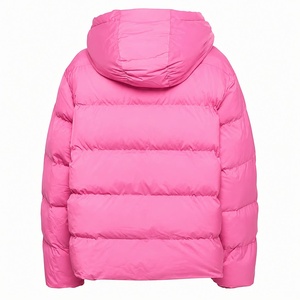 Pink <b>Hooded</b> Puffer Jacket Windproof Solid Color Zipper Front Casual Winter <b>Coat</b> Unisex Eco-friendly <b>Fur</b> Trim Slim Polyester - Product Image 2