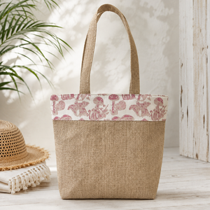 Sac fourre-tout en toile de jute imprimé champignons, en jute naturelle PP 8oz, sac de plage et de shopping, logo personnalisé, fabricant OEM ODM B2B - Product Image 6