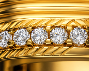 Bague de déclaration pour homme en diamant de laboratoire, or jaune, bande rainurée multi-rangs, accent diamant, certifiée IGI, pour fiançailles et anniversaire - Product Image 3