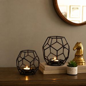 Luxury Handcrafted Matte Black Geometric Metal <b>Tea</b> Light Candle Holder Decorative Candle <b>Stand</b> for Home Decor Living Room - Product Image 5
