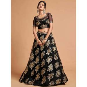 Conjunto de Lehenga Choli de Fiesta con Lentejuelas Negras para Mujer Talla Grande - Product Image 5