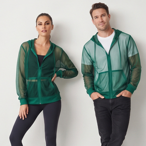 Hoodie transparent en maille légère unisexe 100% polyester avec fermeture éclair, décontracté et transparent - Product Image 5