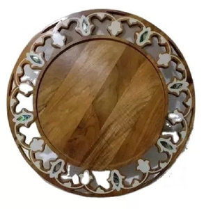 Plateau rond en bois et nacre pour aliments et fruits, découpe laser de haute qualité, plateau décoratif en bois pour chocolat, usage domestique - Product Image 1