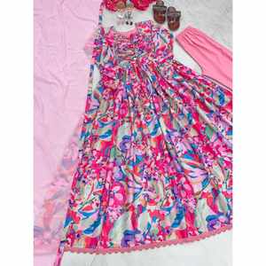 VESTIDO DE TRABAJO CON ESTAMPADO DIGITAL CHINON PARA FIESTA CON DUPATTA ROSA - Product Image 1