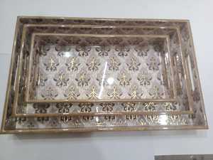 Bandeja de madera de lujo con estampado de esmalte Meena, plato decorativo tradicional para servir, adorno para el hogar con acabado de diseño. - Product Image 3