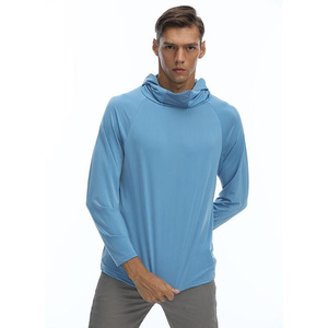 Custom High Quality Men's Light Blue Long Sleeve UPF 50 Anti-Uv Fishing Shirt Pullover Solid Color Polyester <b>Top</b> - Product Image 1