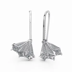 Pendientes de Diseño Venus Celestial Arc, Pendientes de Diamantes Redondos y con Corte Princesa en Oro Blanco de 18K, en Venta para Exportación - Product Image 3