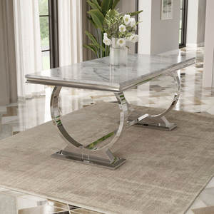 ชุดโต๊ะอาหารและเก้าอี้ 9 ชิ้น สแตนเลสสตีล ทันสมัย หรูหรา ทนทาน เป็นมิตรกับสิ่งแวดล้อม หน้าท็อปหินอ่อน สำหรับบ้าน โรงแรม อพาร์ทเมนท์ วิลล่า - Product Image 1