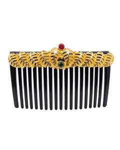 Peigne à cheveux vintage plaqué or avec strass, en acétate noir, 13 cm, accessoire de mode de haute qualité, créations Naykk, léger, pour mariage - Product Image 3