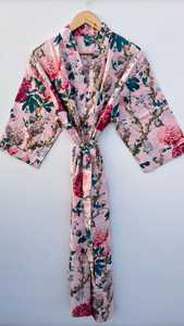 Women's Bohemian Style Cotton <b>Bath</b> Robe Floral Printed Handmade <b>Light</b> Weight Kimono Casual Style Knee Length for Summer - Product Image 5