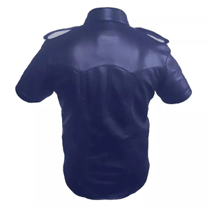 Chemise à manches courtes en cuir PU pour homme, col rabattu, couleur unie, veste décontractée d'hiver avec poches, coupe ajustée, logo sur le devant - Product Image 3