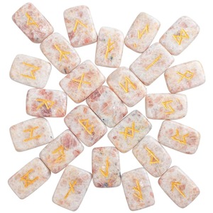 Juego de Piedras Rúnicas de Cuarzo Rosa, 25 Piezas, Letras Futhark Grabadas, Forma Rectangular, Gemas de Cristal Hechas a Mano, Coleccionable Artístico - Product Image 3