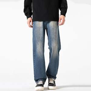 Men's <b>Y2K</b> Baggy Straight Leg Jeans Loose Fit Seam Front Casual Hip Hop Skater Style <b>Vintage</b> Knitted Denim Mid Waist Streetwear - Product Image 3