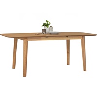 Table à manger rectangulaire extensible de luxe, style mid-century moderne, finition chêne naturel, pieds en bois massif, pour 6 à 8 personnes
