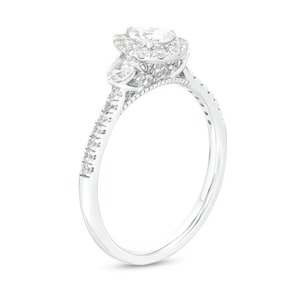 Anillo de Compromiso de Oro Blanco de 14K con Halo Ovalado de Lujo y Tres Diamantes en Forma de Pera |   Diamante Cultivado en Laboratorio con Certificación IGI |   Venta al por Mayor - Product Image 3