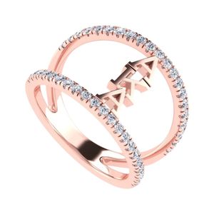 Anillo de doble banda en oro rosa para mujer, elegante joyería de moda, anillo de plata de ley con cristal, accesorio llamativo y elegante, regalo para uso diario - Product Image 1