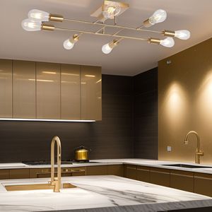 Metà secolo moderno apparecchio a soffitto a 8 luci industriale Semi filo ottone spazzolato luce da cucina metà secolo plafoniera - Product Image 5