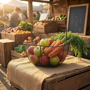 Panier de rangement en fil métallique avec poignées, panier organisateur décoratif en maille de fer pour la cuisine, les œufs, les légumes, les fruits et le rangement - Product Image 6