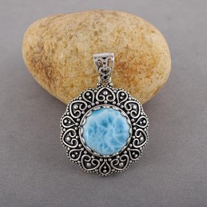 Nuevo Colgante de Plata de Ley 925 con Piedra Preciosa Larimar Azul Natural Redonda, Joyería Fina, Regalo para Mujer, Fabricación India - Product Image 1