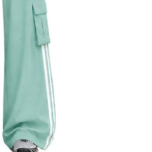 Pantalones Cargo de Pierna Ancha Verde Menta Personalizados para Mujer, Cintura Alta, Cordón Ajustable, Franja Lateral, Corte Holgado, Estilo Urbano - Product Image 4