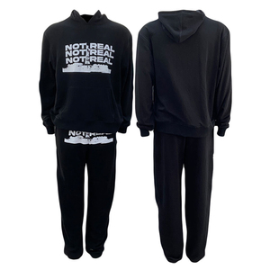 Not Real Hooded Tracksuit Full Length Cotton Casual Wear Breathable Unisex Adult Autumn Style Printed Slogan Design - Product Image 1