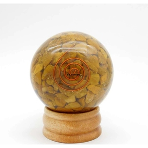 Sphère d'orgone en aventurine jaune, boule de pierre précieuse faite à la main, portable, métaphysique, F S CRYSTAL du Gujarat, Inde, décoration de maison pour les fêtes - Product Image 1