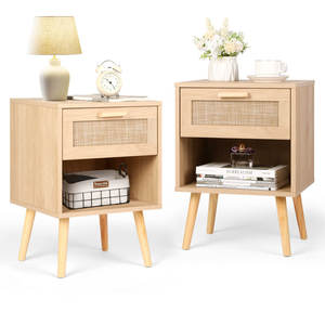 Mesitas de Noche DreamCraft de 2 Piezas de Ratán Vietnamita con 1 Cajón de Almacenamiento, Muebles de Dormitorio Elegantes Tejidos, Hechos en Vietnam - Product Image 1