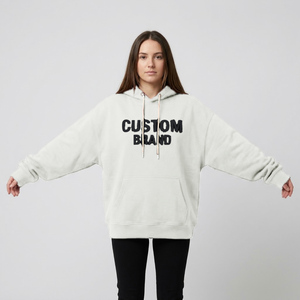Sweat à capuche épais personnalisé pour femme, en molleton lourd, col rond, avec motif graphique en strass et poignets côtelés - Product Image 1