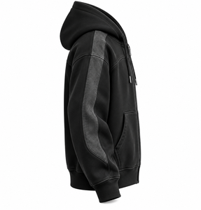 Sweat-shirt à capuche zippé noir pour homme, manches raglan, cordon de serrage, logo sur le devant, style décontracté - Product Image 4