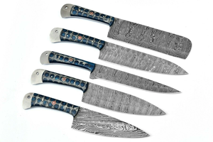 Ensemble de couteaux de chef Damas 5 pièces, couteaux de cuisine faits à la main avec manche en résine, ambidextres, tranchants, couteau de cuisine professionnel, fournisseur OEM - Product Image 3