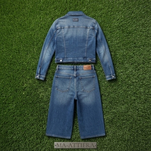Combinaison en jean pour femme, tenue une pièce bleue, style veste ajustée à manches longues, pantalon large, streetwear - Product Image 5