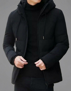 Chaqueta Acolchada Negra con Capucha para Hombre, Cierre de Cremallera, Resistente al Viento, Informal, para Invierno, Relleno de Poliéster, Corte Regular, Bolsillo Delantero, Secado Rápido - Product Image 1