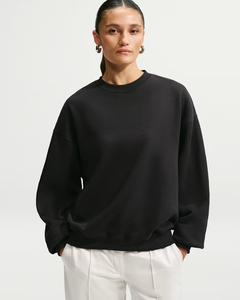 Oversized Women's <b>Crew</b> <b>Neck</b> <b>Sweatshirt</b> Solid <b>Black</b> Drop-Shoulder Knitted Cotton Autumn Streetwear Style - Product Image 1