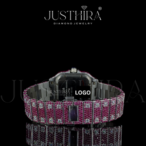 Reloj de Pulsera de Lujo para Hombre, Estilo Hip Hop, con Piedras de Rubí Rosa de Alta Calidad, Números Romanos Plateados Vintage, Automático, con Moissanita - Product Image 5