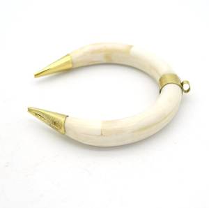 Hand <b>Crafted</b> Polished Natural Bone Eco-Friendly Animal Style Crescent Focal Pendant Thick Tusk with Gold Bail - Product Image 2