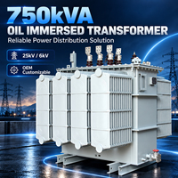 Transformateur de puissance triphasé immergé dans l'huile à haute efficacité 750 kVA, moyenne tension, faible perte, sortie personnalisée 400 V pour réseau