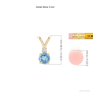 Pendentif solitaire V-Bale en or véritable 14 carats avec certificat IGI, aquamarine ronde et diamant, chaîne à maillons tendance 2026 pour femme - Product Image 3