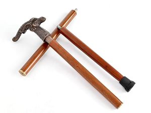 Canne de marche pliable réglable en bois avec poignée en métal, sculptée à la main, style vintage, pour personnes âgées, randonnée, voyage, usage domestique - Product Image 2