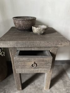 Rustic Driftwood Small <b>Side</b> Table Nightstand with Single <b>Drawer</b> and Natural Weathered Finish <b>Bedroom</b> Furniture - Product Image 5