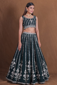 Conjunto de Lehenga de Georgette Adornado con Dupatta de Tela de Red, Vestido Bordado sin Mangas para Bodas y Fiestas para Mujer - Product Image 4
