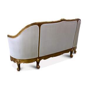 Sofá de Salón Clásico Europeo de Lujo de Tres Plazas, Estructura de Madera de Teca Sólida, Tapicería de Tela, Sofá de Madera Tallada a Mano - Product Image 4