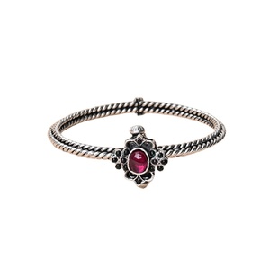 Highest Selling Elegant Design Floral Motif <b>Ruby</b> Emerald Stone Studded Oxidised Silver Kada Style Bangles for Ethnic Party Wear - Product Image 1